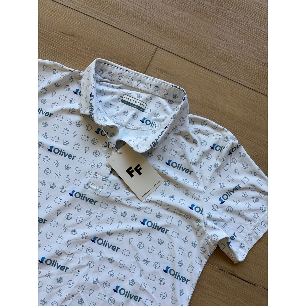 Fore Fathers Oliver custom Logo Print Golf Polo Shirt White Women Small NWT read